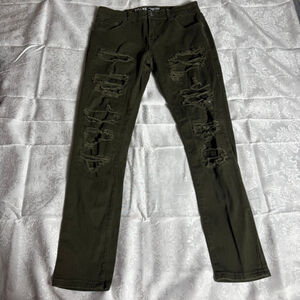 Men's SPARK Green Distressed Slim Straight Jeans Waist 34x32